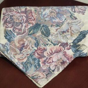 Extra Long Vintage Tapestry Tablecloth 138"x12" Floral Pink Beige Earthy Colors